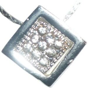 Silver Tone Square Rhinestone Pendant Necklace Snake Chain 18 Inch Classic